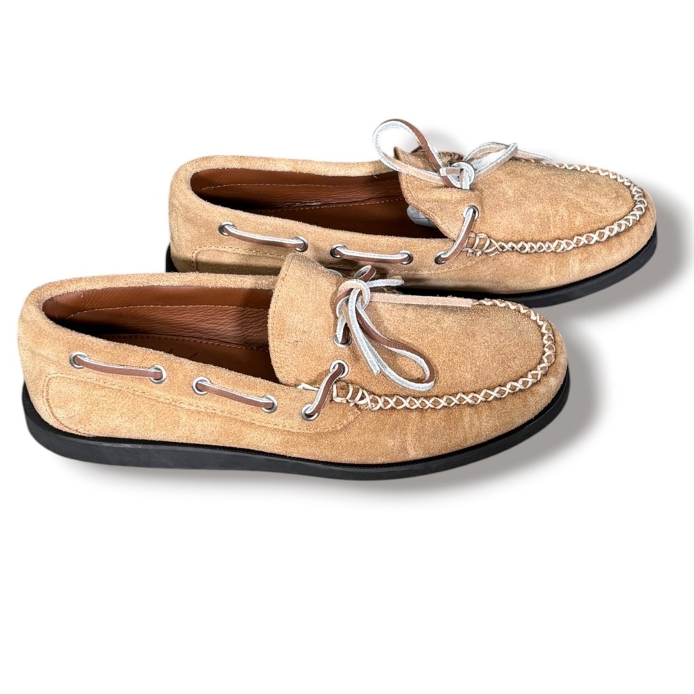 Quoddy x Faherty Mens 7 Canoe Shoe Khaki Suede Moccasin Boat Loafer Made USA